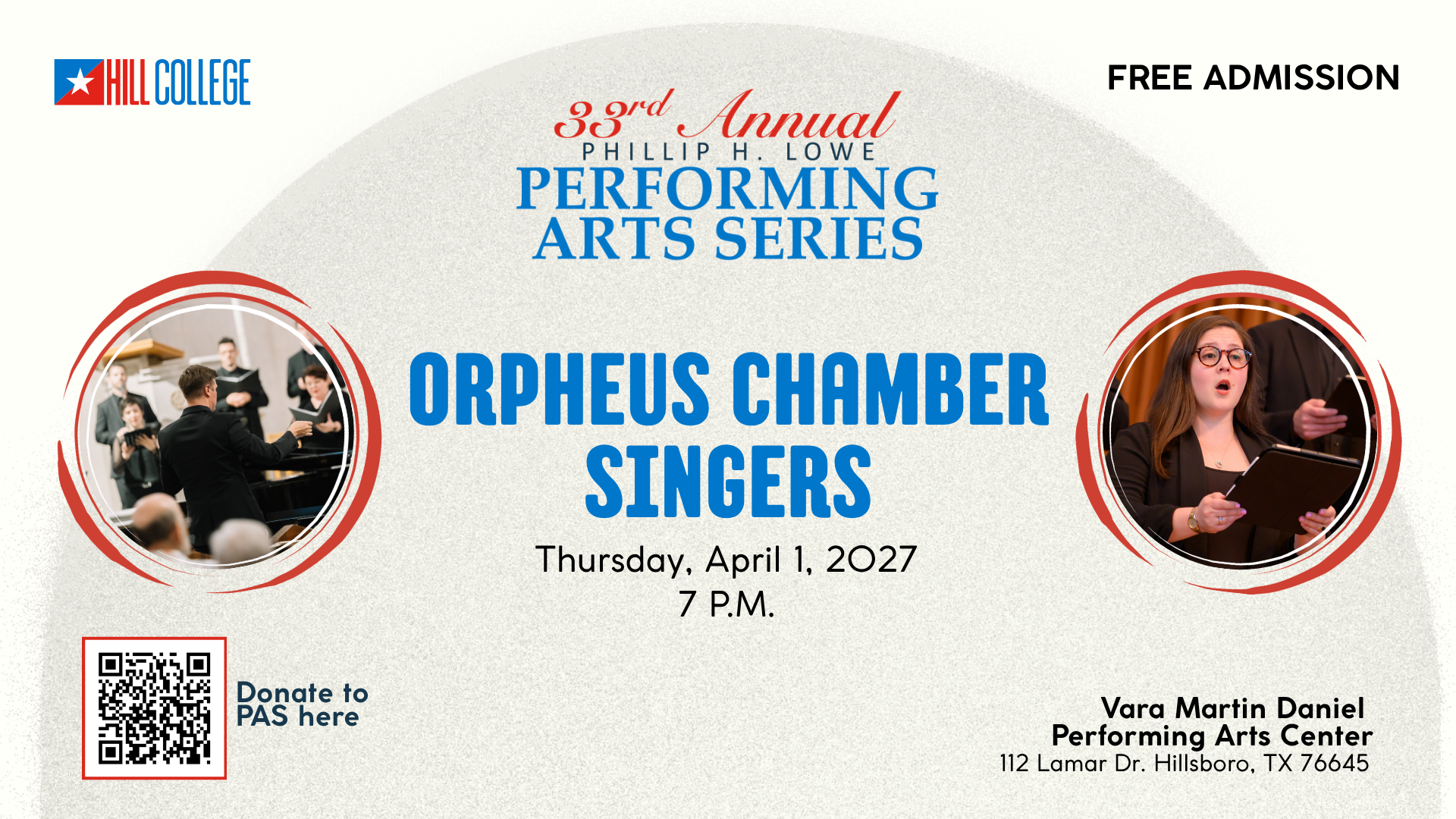 Orpheus Chamber Singers on April 1 at 7 p.m.